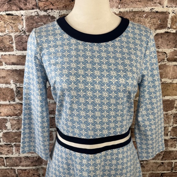 Draper James‎ Blue White Fit & Flare Knit Size Small Medium Dress 3/4 Sleeve - Picture 2 of 12